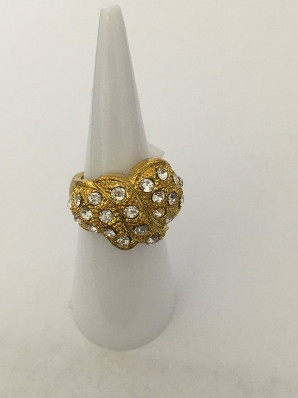 NEW Gold Textured Silver Rhinestone Jewelry Ring